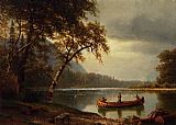 Fishing Paintings - Salmon Fishing on the Cascapediac River by Albert Bierstadt